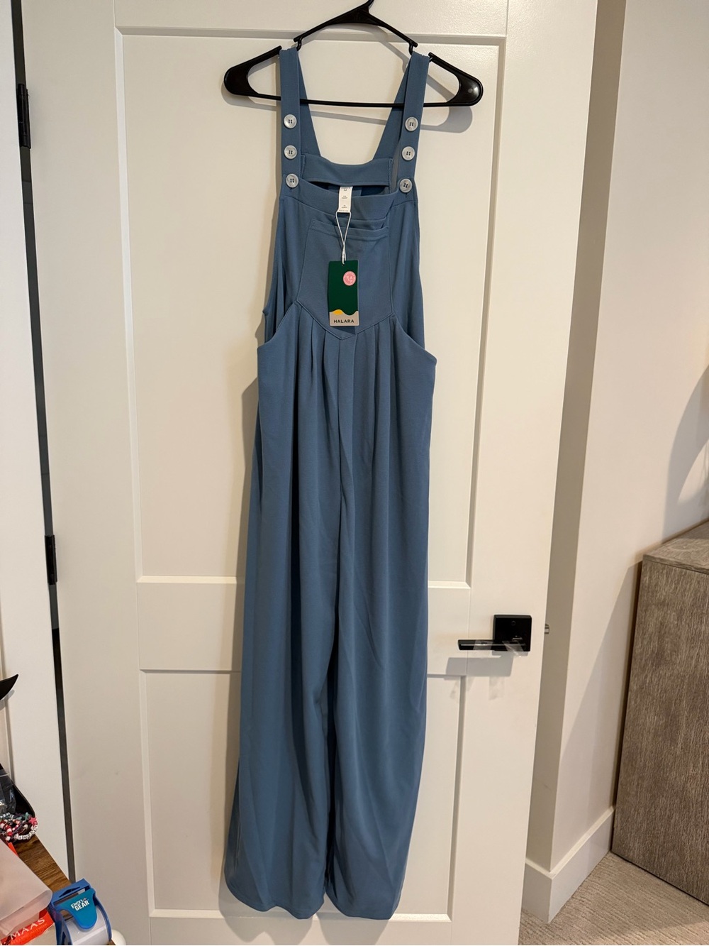 HALARA Dusty Blue Wide-Leg Pinafore Jumpsuit with Button Straps